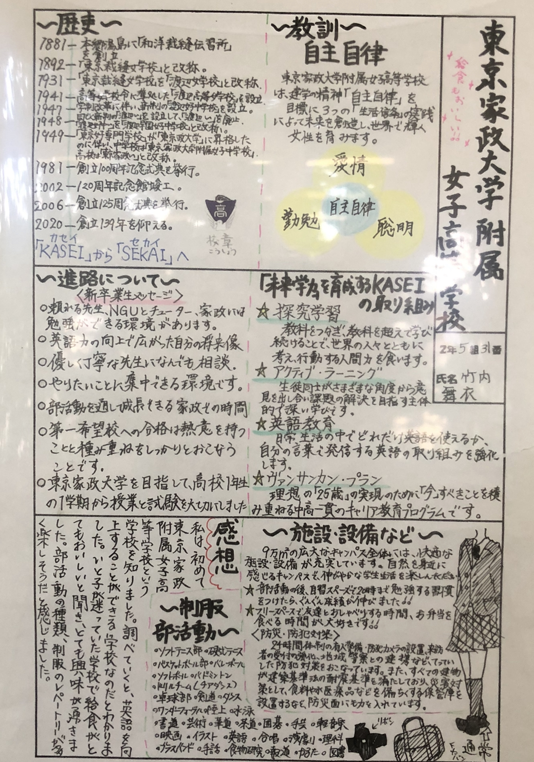8月31日（月）：2学年 高校調べ新聞（5組バージョン） 川口市立東中学校